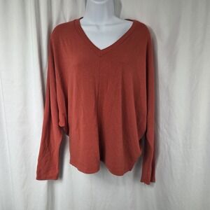 Charlotte Avery Sweater Womens Large Orange V Neck Dolman Sleeve Knit Pullover